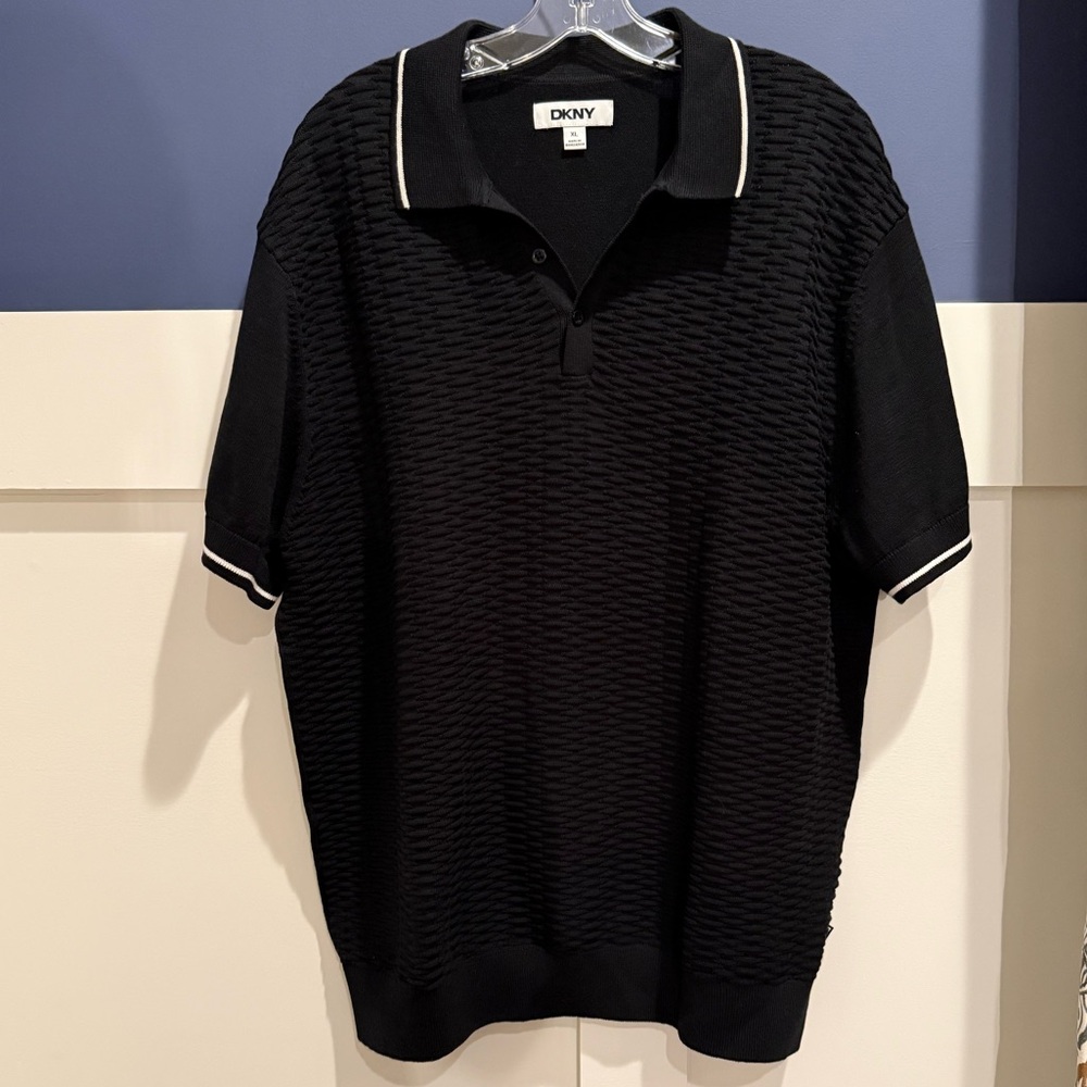 DKNY Black Cobblestone / Textured Polo Size XL